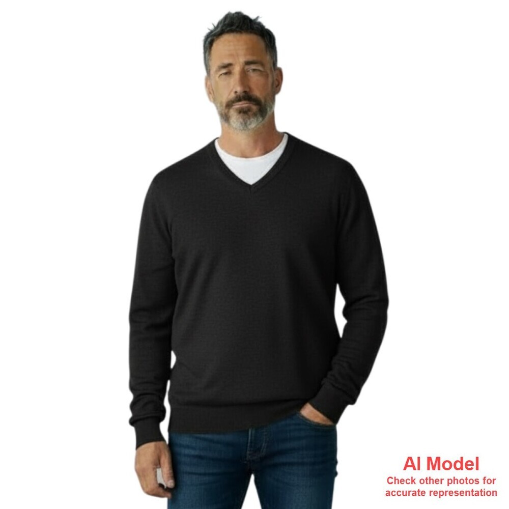 Mens Large Perry Ellis V Neck Sweater Deep Blue Cotton Acrylic Blend Lightweight